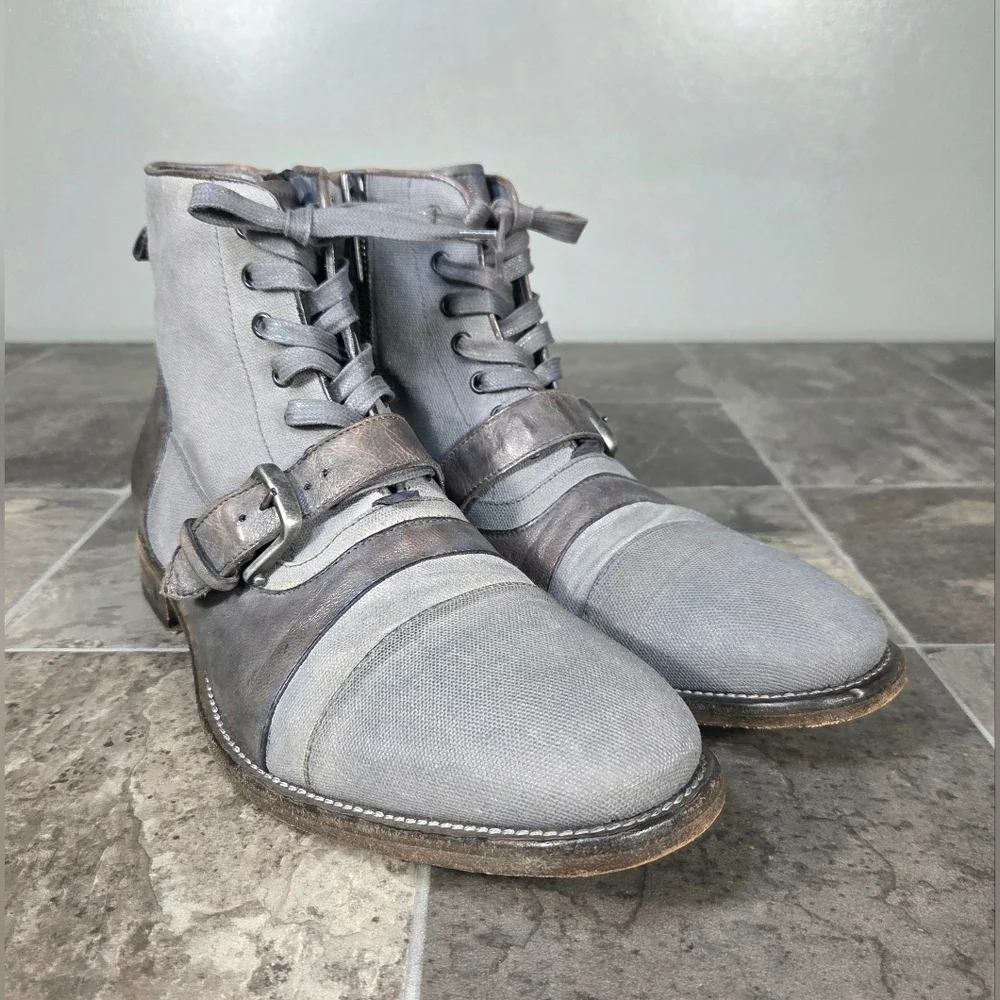 JOHN VARVATOS FLEETWOOD BUCKLE CRICKET LEATHER BOOTS.